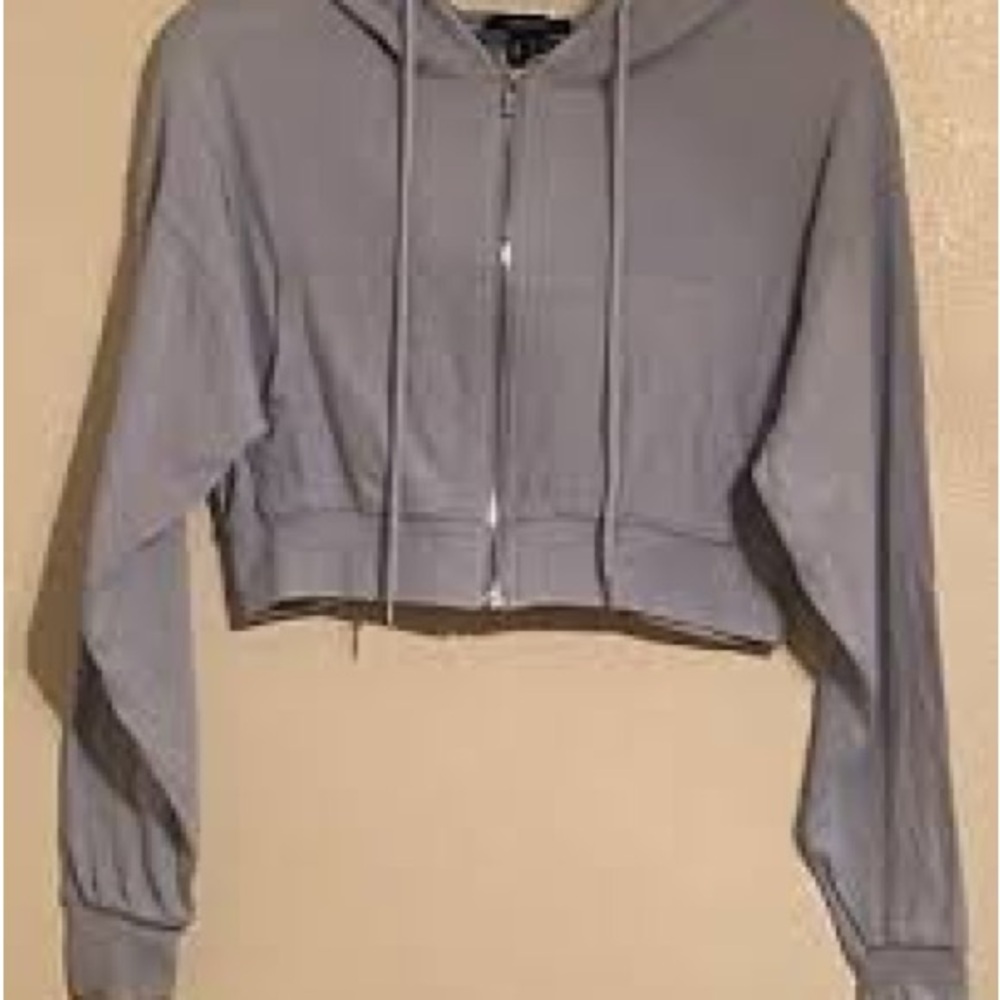 Forever 21 Light Blue Cropped Hoodie